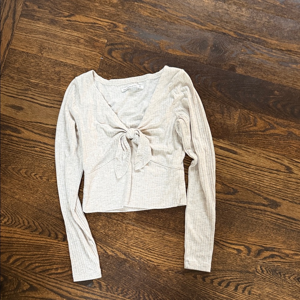Abercrombie & Fitch Beige Tie-Front Long Sleeve Top